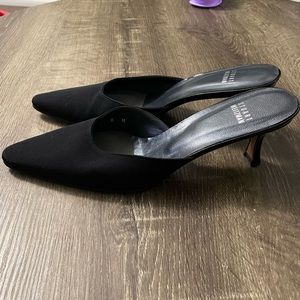 Stuart Weitzman black fabric pointed toe kitten heels 8